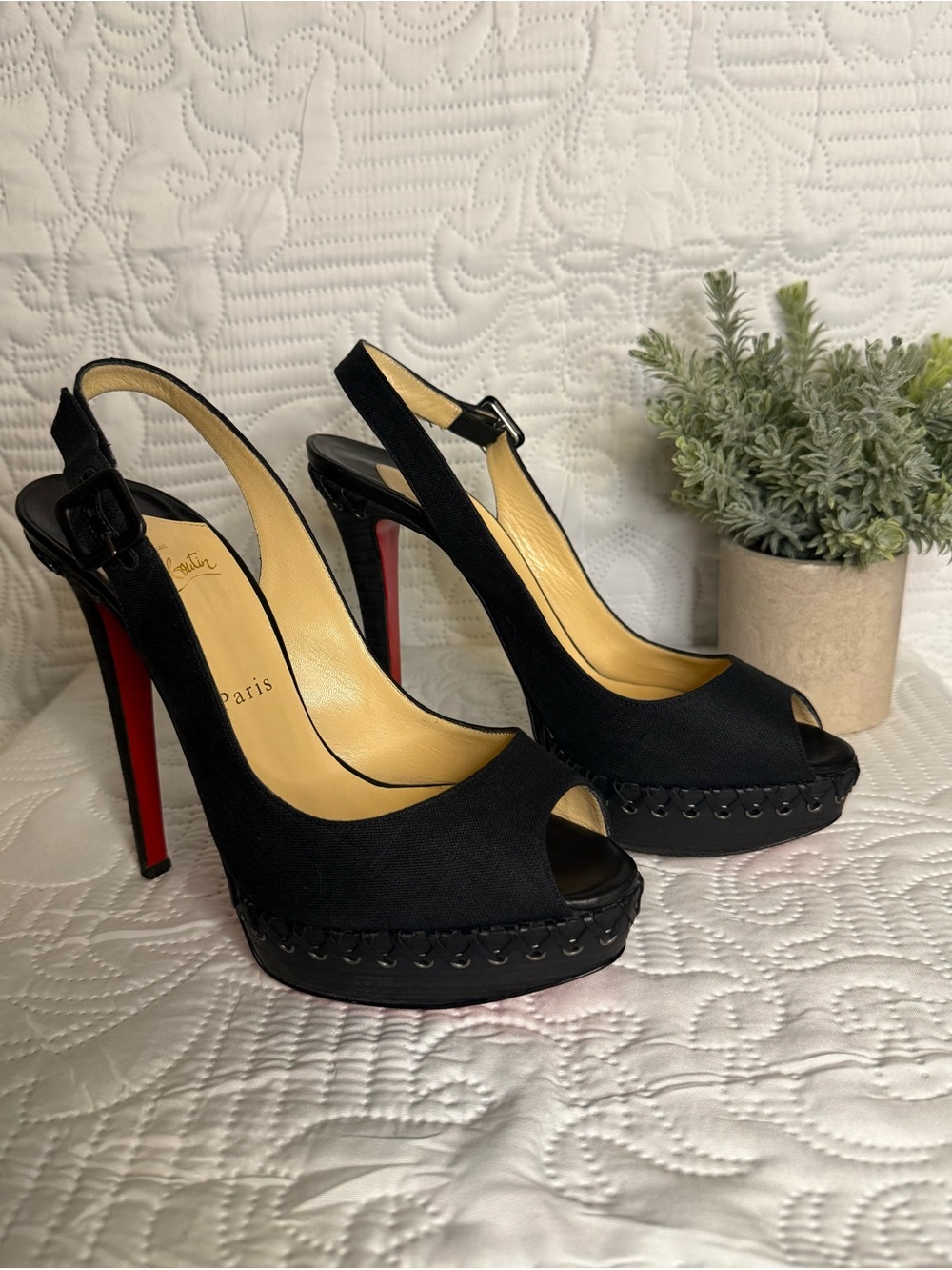Christian Louboutin Indiana Sling 140 Black Platform Heels Size 39 - Picture 3 of 16